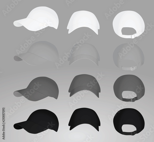 Baseball cap set. black grey and white. vector illustration