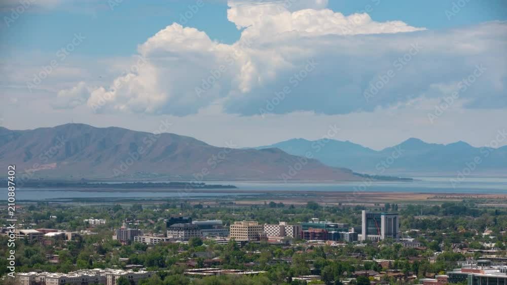 Zoomed time lapse view looking at downtown Provo, Utah towards Utah Lake and West Mountain. Zoomed time lapse view looking at downtown Provo, Utah towards Utah Lake and West Mountain.