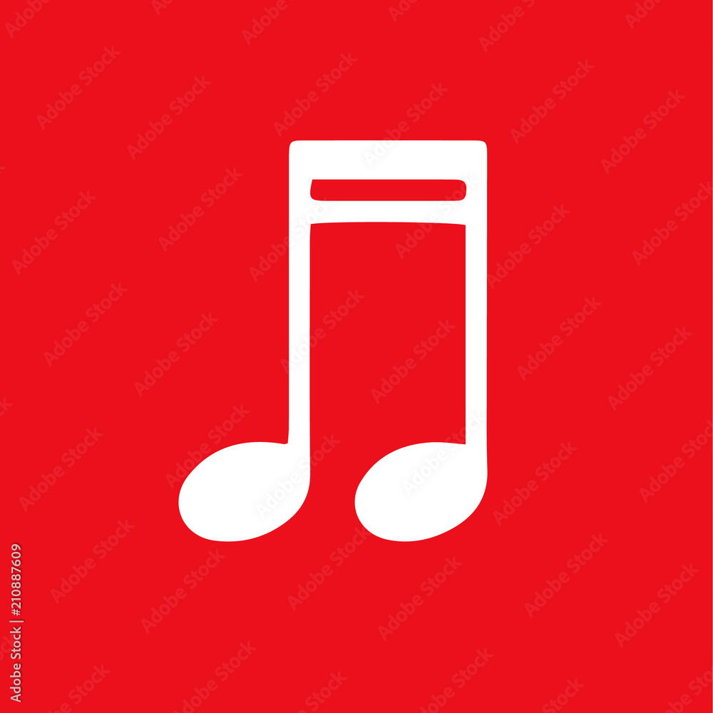 musical note. white icon on red background musical note. white icon on red background