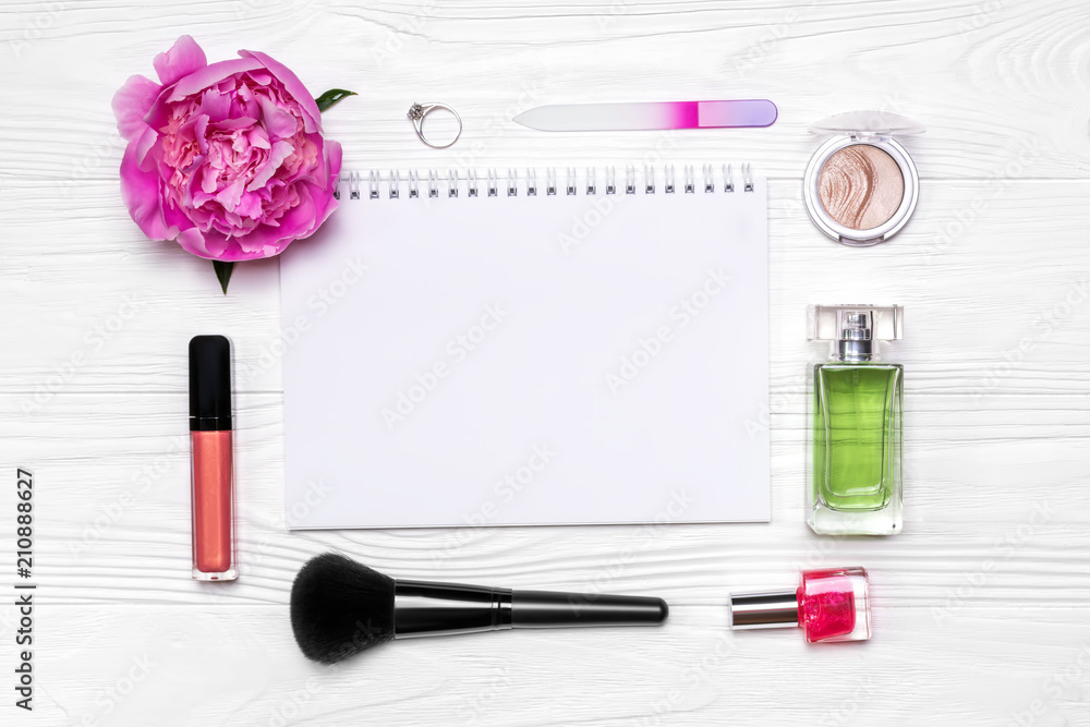 Stylish layout of cosmetics and accessories Stylish layout of cosmetics and accessories