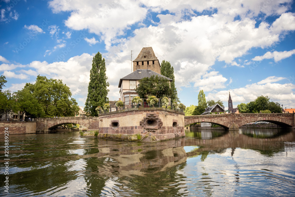 Strasbourg, medieval bridge Ponts Couverts in the tourist area 