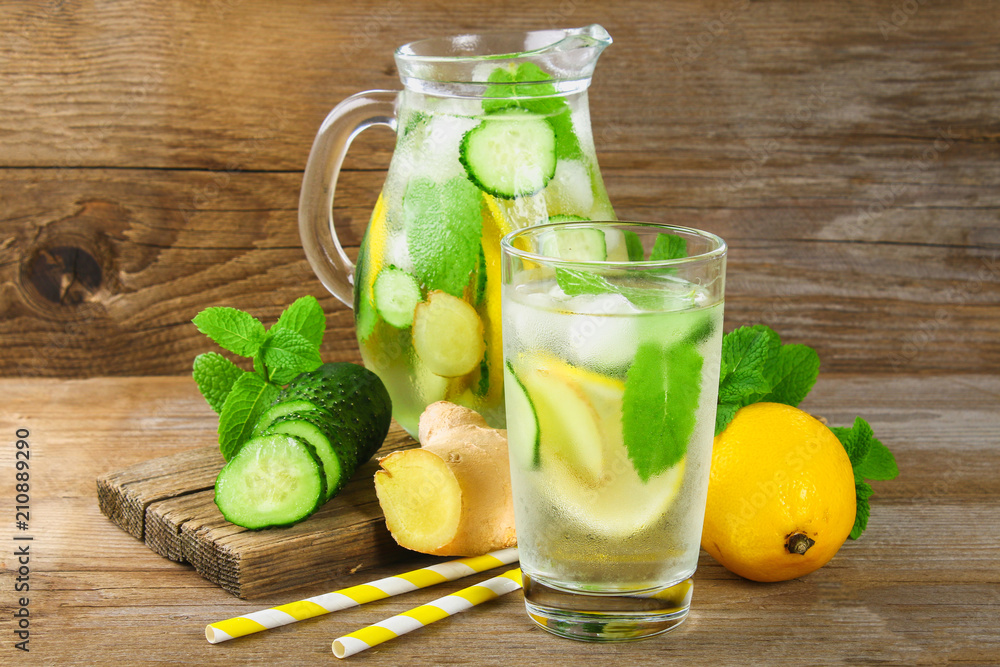 Sassy water. Fresh cool water with cucumber, lemon, ginger and mint. Detox and weight loss. Sassy water. Fresh cool water with cucumber, lemon, ginger and mint. Detox and weight loss.
