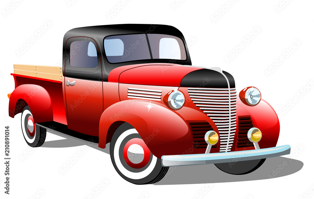 Старый грузовой ретро  автомобиль на белом фоне, векторная иллюстрация