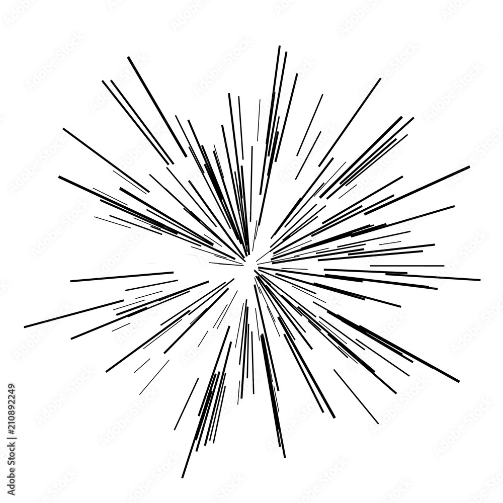 Obraz premium Speed lines. Radiating from the center of thin beams, lines. Vector illustration. Icon black on white. Design element.