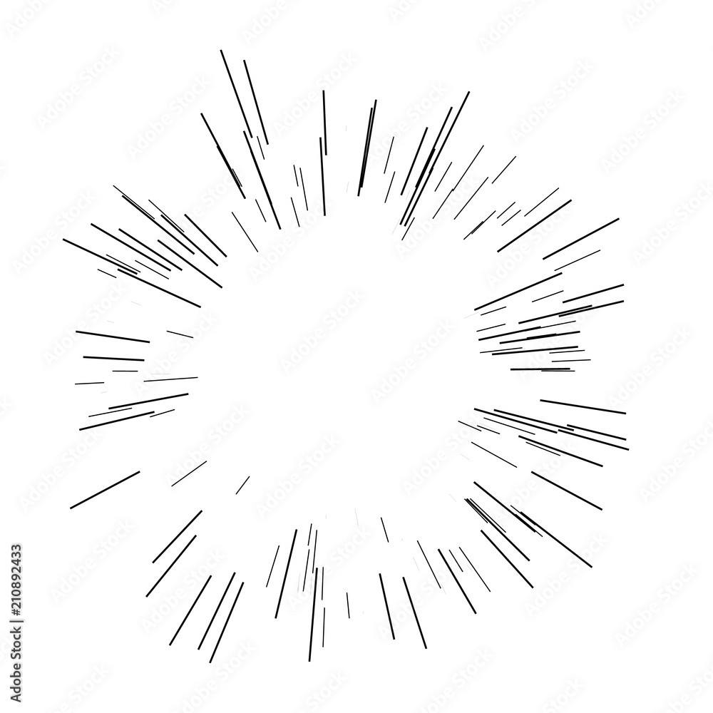 Obraz premium Speed lines. Radiating from the center of thin beams, lines. Vector illustration. Icon black on white. Design element.