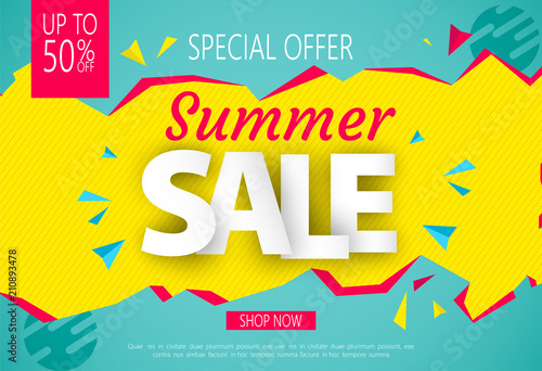 Summer Sale banner design for your business. Vector illustration.