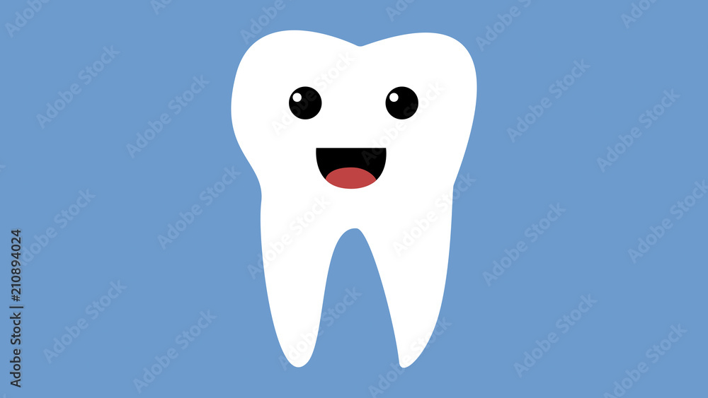 Cartoon happy tooth icon, healthy teeth concept smiling and holding toothbrush whilst giving a thumbs up, blue background Cartoon happy tooth icon, healthy teeth concept smiling and holding toothbrush whilst giving a thumbs up, blue background