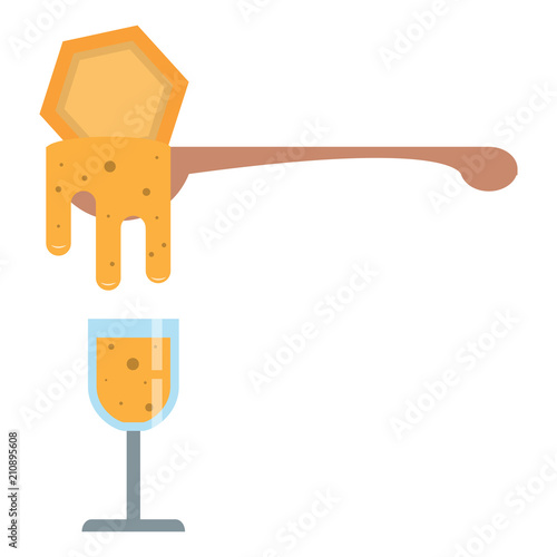 Wineglass with mead,sweet alcoholic drink made from honey,vector image, flat design