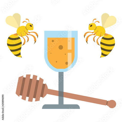 Wineglass with mead,sweet alcoholic drink made from honey,vector image, flat design