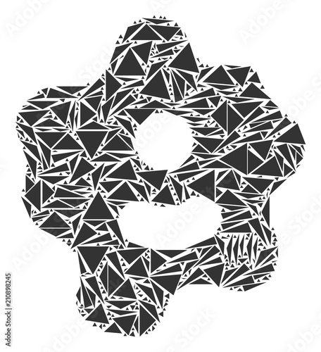 Amoeba mosaic of triangle elements in variable sizes and shapes. Vector triangles are grouped into amoeba mosaic. Geometric abstract vector illustration.
