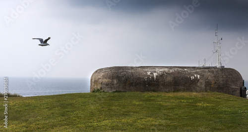 Entrance of a big german bunker with gun part of the Atlantic Wall, Brittany, France
