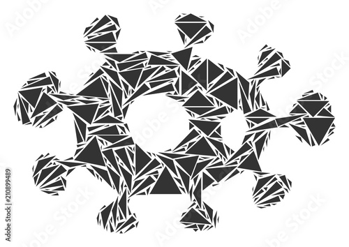 Bacteria collage of triangle elements in variable sizes and shapes. Vector polygons are arranged into bacteria illustration. Geometric abstract vector illustration.