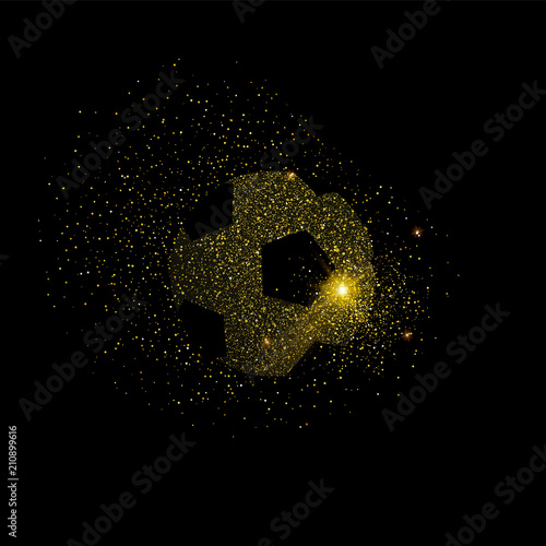 Soccer ball symbol made of gold glitter dust
