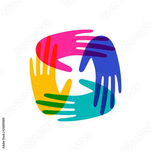 Human hands together for community help