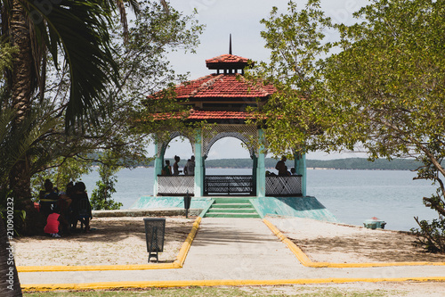 Small turquiose beach pavillion in Cienfuegos, Cuba