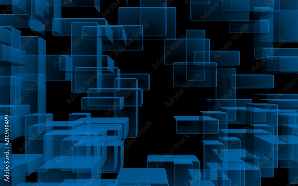 Blue and dark abstract digital and technology background. The pattern with repeating rectangles. 3D illustration Blue and dark abstract digital and technology background. The pattern with repeating rectangles. 3D illustration