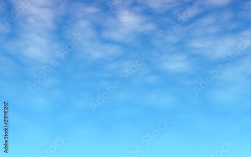 The bright sky in the morning. Blue sky background with white clouds. Cumulus white clouds in the clear blue sky. 3D illustration