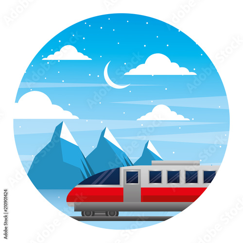 travel train winter mountains snow scene