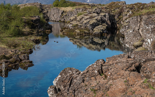 very clear blue water in Thingvellir National Park, Iceland