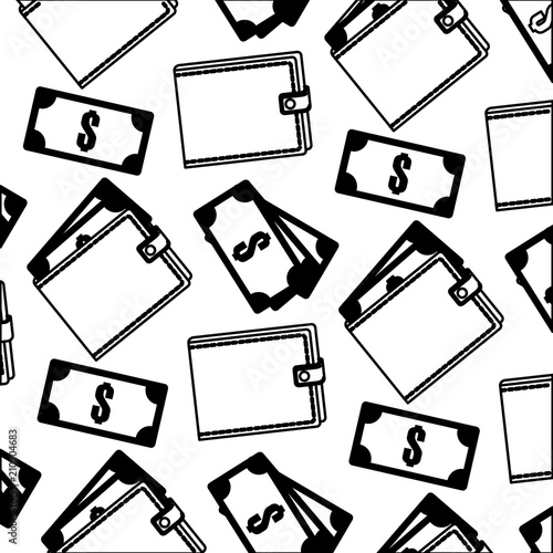 wallet with bills dollars pattern