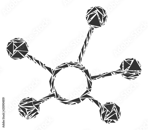 Connection links mosaic of triangle elements in various sizes and shapes. Vector polygons are united into connection links mosaic. Geometric abstract vector illustration.