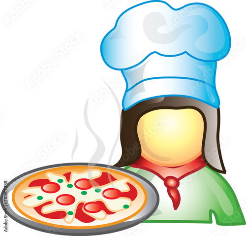 Illustration of a pizza maker icon with a pepperoni pizza. This icon is part of the food industry icon collection.