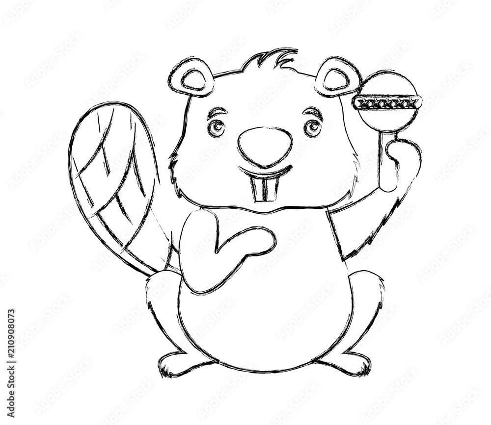 beaver animal with jingle bell isolated icon beaver animal with jingle bell isolated icon