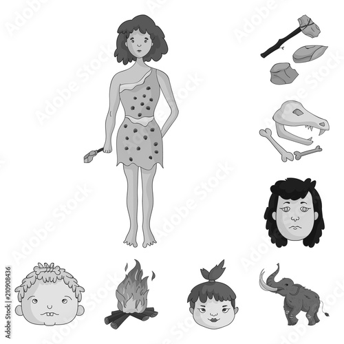 Life in the Stone Age monochrome icons in set collection for design. Ancient people vector symbol stock web illustration.