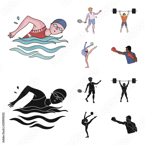 Swimming, badminton, weightlifting, artistic gymnastics. Olympic sport set collection icons in cartoon,black style vector symbol stock illustration web.