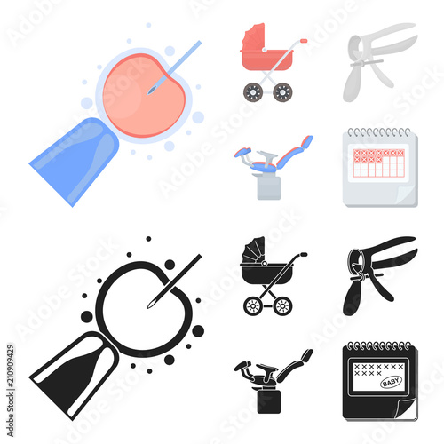 Artificial insemination, baby carriage, instrument, gynecological chair. Pregnancy set collection icons in cartoon,black style vector symbol stock illustration web.