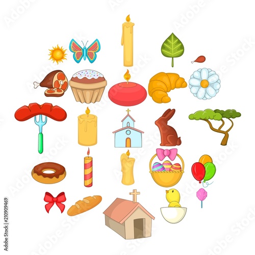 Paschal icons set. Cartoon set of 25 paschal vector icons for web isolated on white background