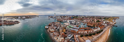 Aerial view of Portsmouth in the evening, UK