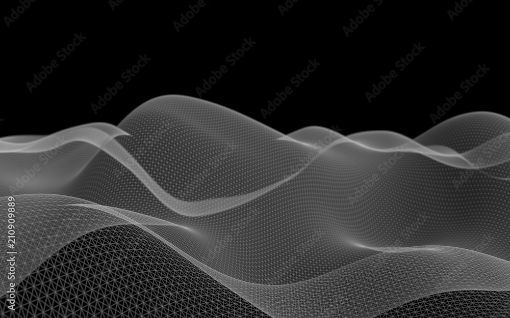 Abstract landscape on a dark background. Cyberspace grid. Hi-tech network. . 3D illustration Abstract landscape on a dark background. Cyberspace grid. Hi-tech network. . 3D illustration