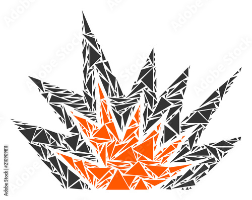 Explosion boom mosaic of triangle elements in different sizes and shapes. Vector triangles are combined into explosion boom mosaic. Geometric abstract vector illustration.