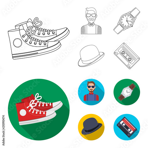 Hipster, fashion, style, subculture .Hipster style set collection icons in outline,flat style vector symbol stock illustration web.