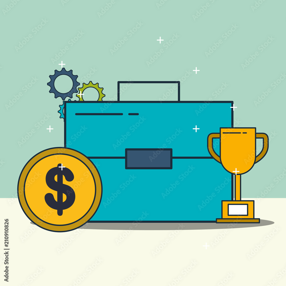business briefcase trophy and money coin business briefcase trophy and money coin