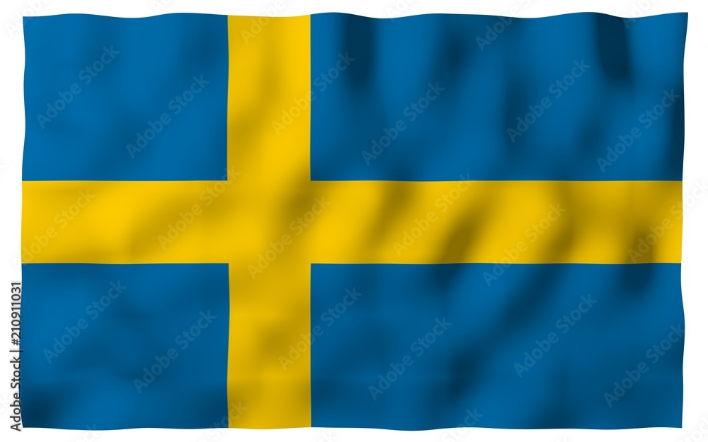The flag of Sweden. Official state symbol of the Kingdom of Sweden. A blue field with a yellow Scandinavian cross that extends to the edges of the flag. 3d illustration The flag of Sweden. Official state symbol of the Kingdom of Sweden. A blue field with a yellow Scandinavian cross that extends to the edges of the flag. 3d illustration