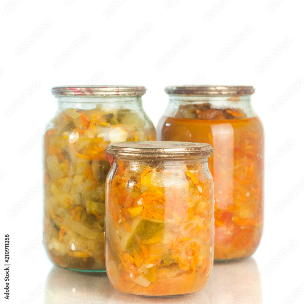 collection set of canned vegetables in glass jars isolated on white background collection set of canned vegetables in glass jars isolated on white background