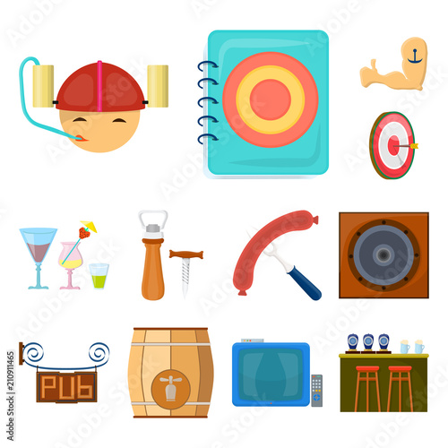 Pub, interior and equipment cartoon icons in set collection for design. Alcohol and food vector symbol stock web illustration.