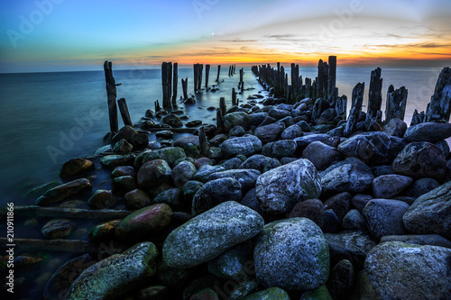 Fototapeta Naklejka Na Ścianę i Meble -  The way to the Baltic sea. Old bridge Sventoji, Lithuania