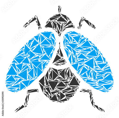 Fly insect collage of triangle elements in variable sizes and shapes. Vector triangles are composed into fly insect collage. Geometric abstract vector illustration.