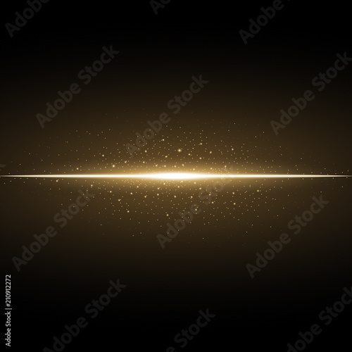 Glowing line with sparks, light effect, golden color