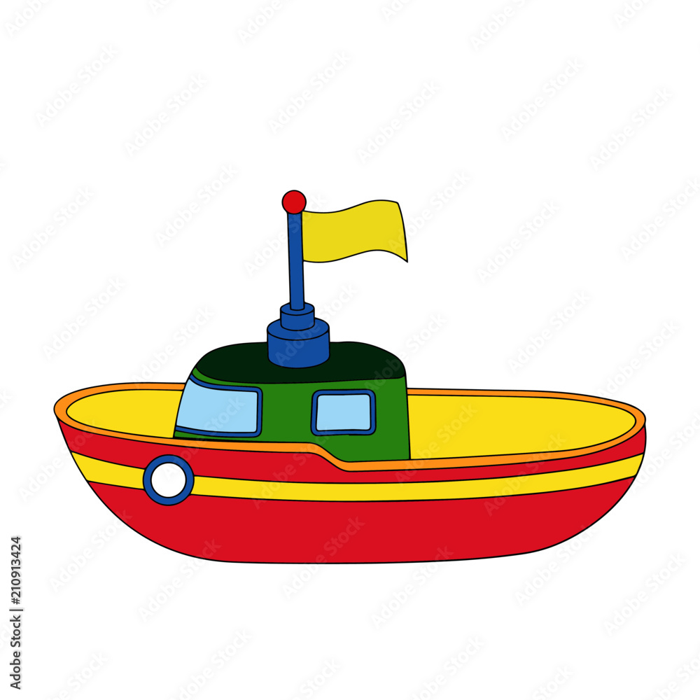 Fishing boat cartoon illustration isolated on white background for children  color book Stock Vector | Adobe Stock