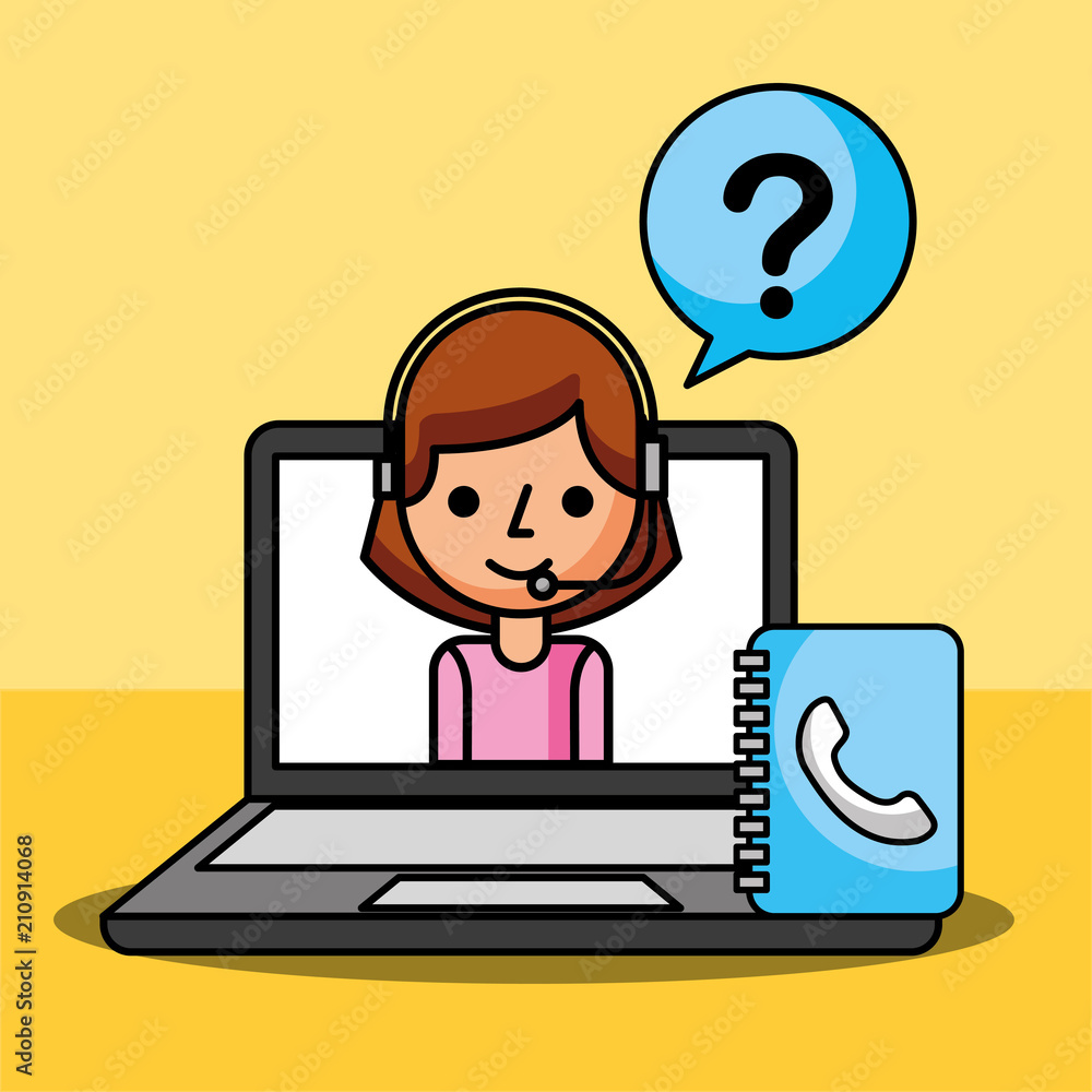 woman agent in laptop questions mark customer service woman agent in laptop questions mark customer service