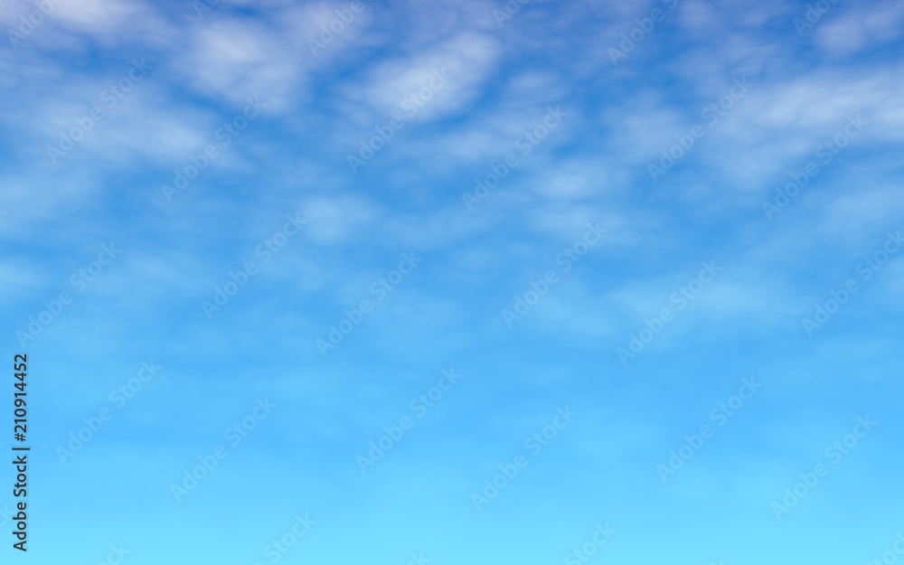The bright sky in the morning. Blue sky background with white clouds. Cumulus white clouds in the clear blue sky. 3D illustration The bright sky in the morning. Blue sky background with white clouds. Cumulus white clouds in the clear blue sky. 3D illustration