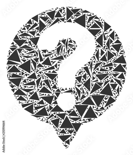 Help balloon mosaic of triangle items in different sizes and shapes. Vector polygons are united into help balloon mosaic. Geometric abstract vector illustration.