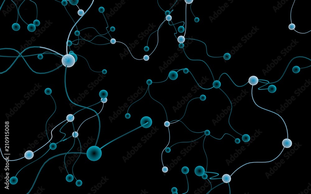 Neural network. Social network. Futuristic dna, deoxyribonucleic acid. Abstract molecule, cell illustration, mycelium. Dark background. 3D illustration Neural network. Social network. Futuristic dna, deoxyribonucleic acid. Abstract molecule, cell illustration, mycelium. Dark background. 3D illustration