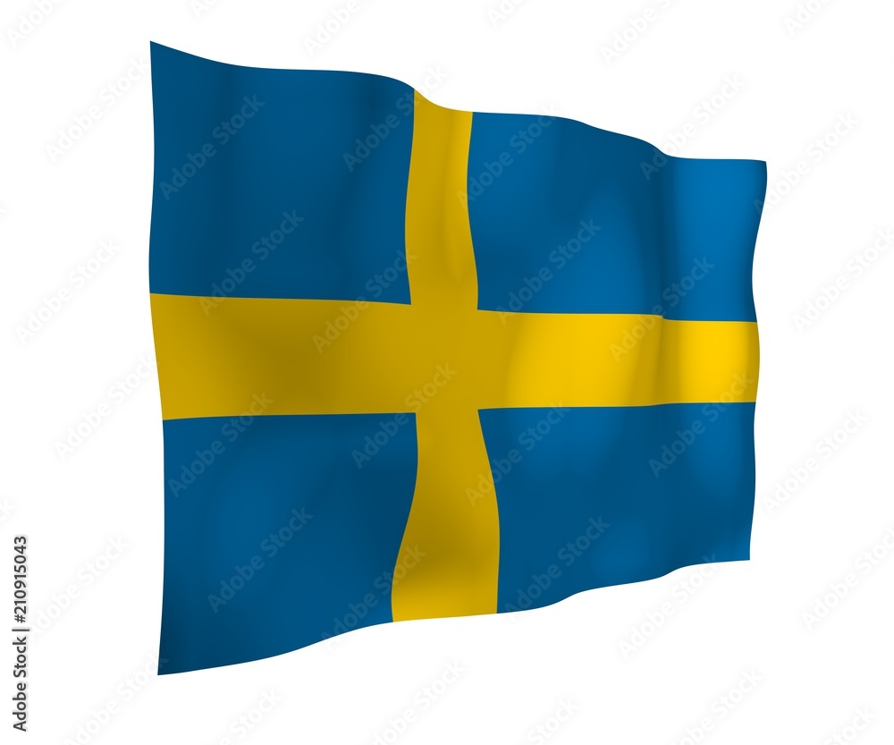 The flag of Sweden. Official state symbol of the Kingdom of Sweden. A blue field with a yellow Scandinavian cross that extends to the edges of the flag. 3d illustration The flag of Sweden. Official state symbol of the Kingdom of Sweden. A blue field with a yellow Scandinavian cross that extends to the edges of the flag. 3d illustration