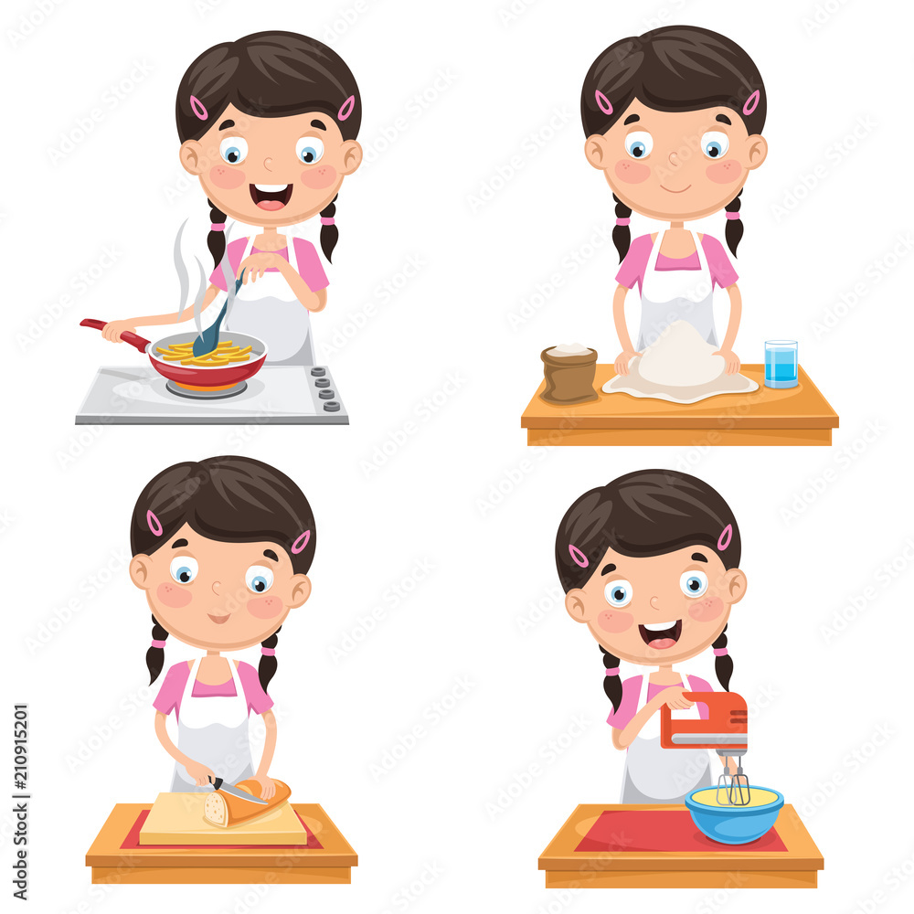 Vector Illustration Of Kid At Kitchen Vector Illustration Of Kid At Kitchen