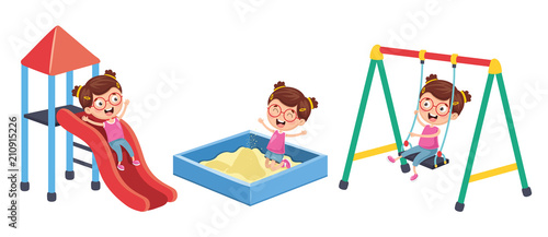 Vector Illustration Of Children At Park